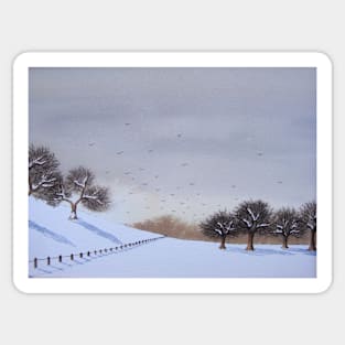 Rural landscape snow scene at christmas Sticker